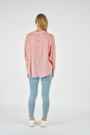 WORTHIER THE LABEL Button Back Linen Shirt - Blush Shirts & Blouses - Zabecca Living