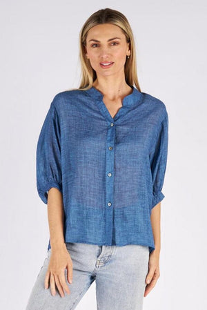 WORTHIER THE LABEL Button Back Linen Shirt - Denim Shirts & Blouses - Zabecca Living
