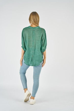 WORTHIER THE LABEL Button Back Linen Shirt - Emerald Shirts & Blouses - Zabecca Living