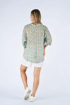 WORTHIER THE LABEL Button Back Linen Shirt - Green Diamond Shirts & Blouses - Zabecca Living