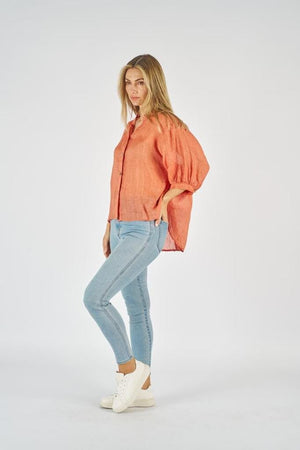 WORTHIER THE LABEL Button Back Linen Shirt - Orange Shirts & Blouses - Zabecca Living