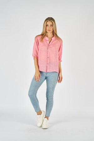 WORTHIER THE LABEL Button Back Linen Shirt - Pink Shirts & Blouses - Zabecca Living