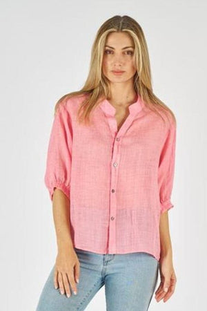 WORTHIER THE LABEL Button Back Linen Shirt - Pink Shirts & Blouses - Zabecca Living