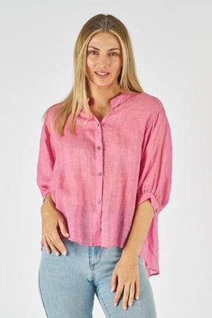 WORTHIER THE LABEL Button Back Linen Shirt - Rose Shirts & Blouses - Zabecca Living