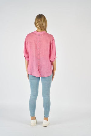 WORTHIER THE LABEL Button Back Linen Shirt - Rose Shirts & Blouses - Zabecca Living