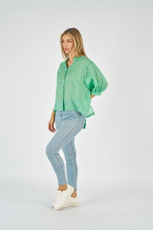 WORTHIER THE LABEL Button Back Linen Shirt - Spring Green Shirts & Blouses - Zabecca Living