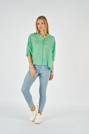 WORTHIER THE LABEL Button Back Linen Shirt - Spring Green Shirts & Blouses - Zabecca Living